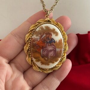 4/$100 Victorian courting scene Elegant Gold Pendant Necklace 🥰